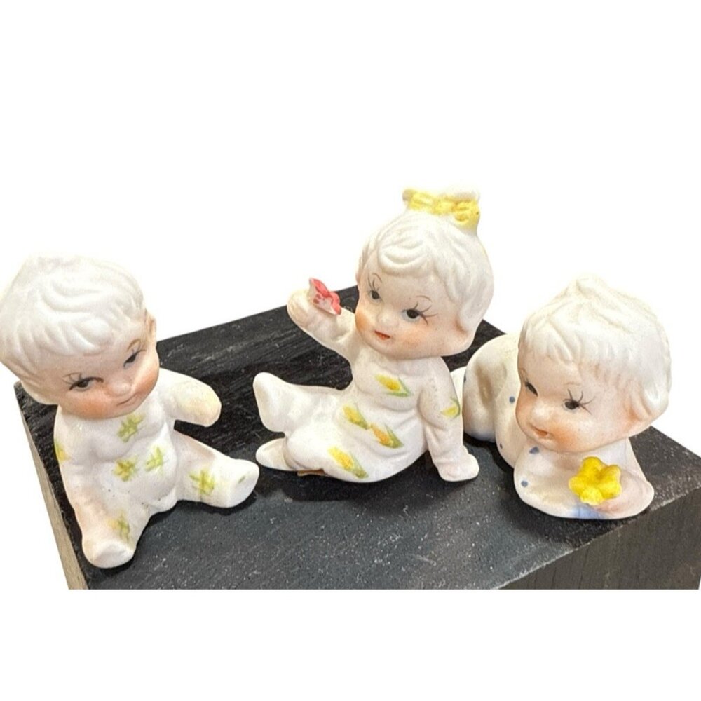 Vintage Baby Of The Month Figurines Pajamas UCGC UC&GC 3 Mini Porcelain Taiwan